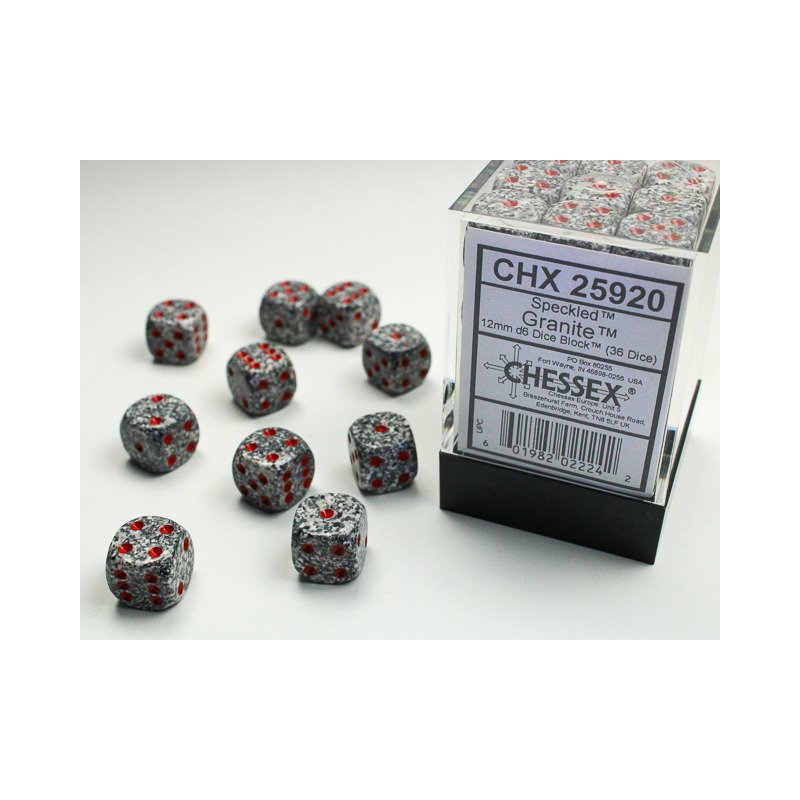 Chessex: Würfelblock aus gesprenkeltem Granit, 12 mm, d6 (36 Würfel)